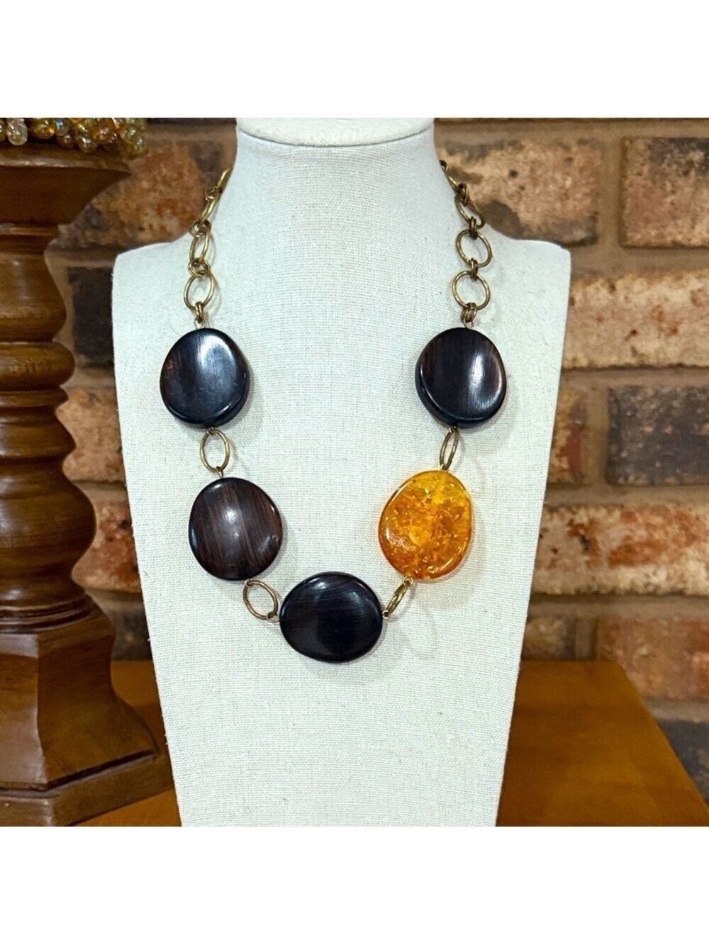 Vintage Faux Amber and Wood Disc necklace